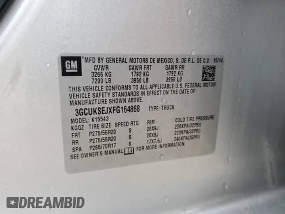 2015 Chevrolet Silverado 1500 LTZ z VIN 3GCUKSEJXFG164868, wystawiony jako Copart lot #43070945 z przebiegiem 155 938 mil mil oraz Szkoda całkowita • Salvage title. Historia ofert i sprzedaży dostępna na DreamBid. Obrazek 12.