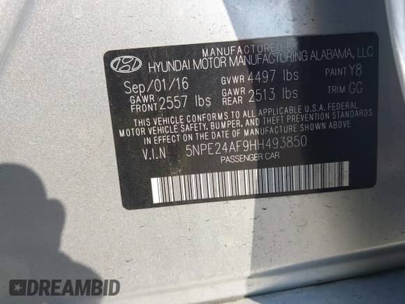 2017 Hyundai Sonata SE с VIN 5NPE24AF9HH493850, выставлен на аукционе IAAI как лот 41504034 с пробегом 97 344 миль миль и . История ставок и продаж доступна на DreamBid. Изображение 9.