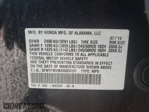 2019 Honda Passport EX-L с VIN 5FNYF8H56KB024131, выставлен на аукционе Copart как лот 66350145 с пробегом 56 014 миль миль и Чистый • Clean title. История ставок и продаж доступна на DreamBid. Изображение 14.