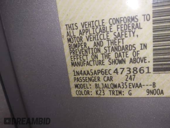 2014 Nissan Maxima S z VIN 1N4AA5AP6EC473861, wystawiony jako IAAI lot #42930733 z przebiegiem 140 000 mil mil oraz . Historia ofert i sprzedaży dostępna na DreamBid. Obrazek 9.