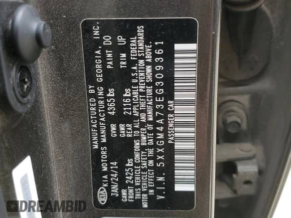 2014 Kia Optima LX с VIN 5XXGM4A73EG309361, выставлен на аукционе Copart как лот 85738565 с пробегом 180 466 миль миль и Списание • Salvage title. История ставок и продаж доступна на DreamBid. Изображение 12.