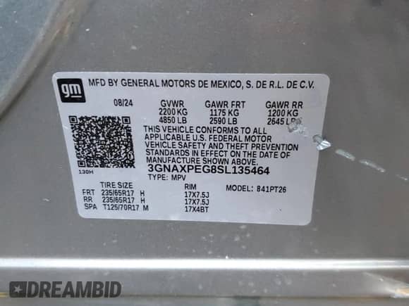 2025 Chevrolet Equinox AWD LT with VIN 3GNAXPEG8SL135464, listed as a Copart auction lot 86631224 with 2,544 mi miles and Salvage title. Bid and sale history available at DreamBid. Image 13.