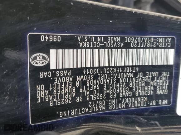 2012 Toyota Camry L с VIN 4T1BF1FK2CU132014, выставлен на аукционе Copart как лот 81999955 с пробегом 215 630 миль миль и На запчасти • Non repairable. История ставок и продаж доступна на DreamBid. Изображение 12.