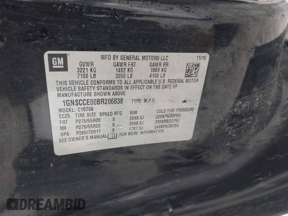 2011 Chevrolet Tahoe LTZ z VIN 1GNSCCE00BR206838, wystawiony jako IAAI lot #42854734 z przebiegiem 266 312 mil mil oraz . Historia ofert i sprzedaży dostępna na DreamBid. Obrazek 9.