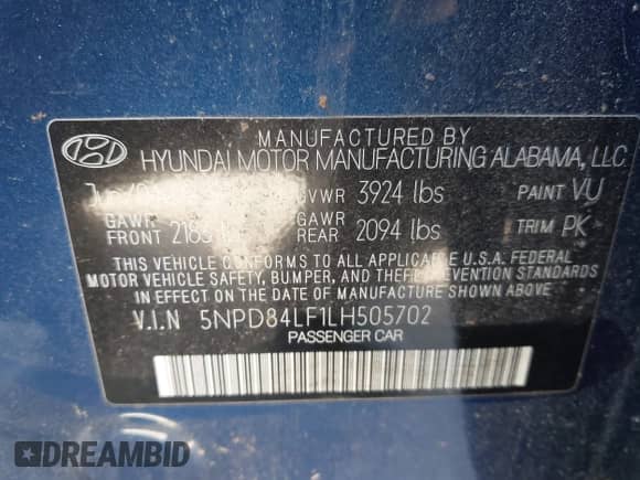 2020 Hyundai Elantra SEL z VIN 5NPD84LF1LH505702, wystawiony jako IAAI lot #43365708 z przebiegiem 23 279 mil mil oraz . Historia ofert i sprzedaży dostępna na DreamBid. Obrazek 9.