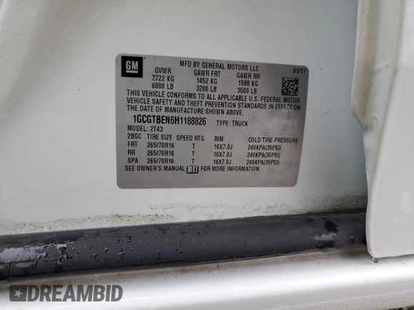 2017 Chevrolet Colorado 4WD WT с VIN 1GCGTBEN6H1188826, выставлен на аукционе Copart как лот 85537605 с пробегом 160 338 миль миль и Чистый • Clean title. История ставок и продаж доступна на DreamBid. Изображение 12.
