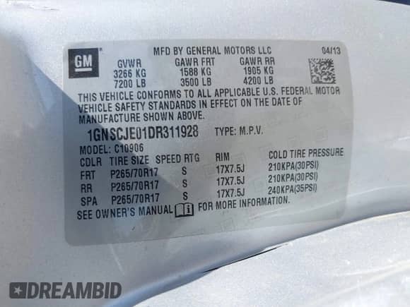 2013 Chevrolet Suburban LT с VIN 1GNSCJE01DR311928, выставлен на аукционе IAAI как лот 42733924 с пробегом 169 036 миль миль и . История ставок и продаж доступна на DreamBid. Изображение 9.