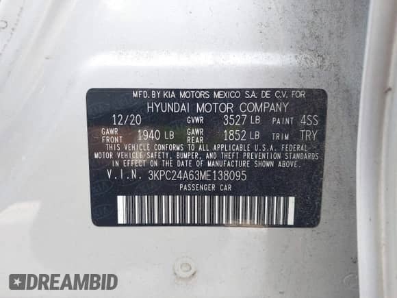 2021 Hyundai Accent SE с VIN 3KPC24A63ME138095, выставлен на аукционе IAAI как лот 43097673 с пробегом 86 489 миль миль и . История ставок и продаж доступна на DreamBid. Изображение 9.