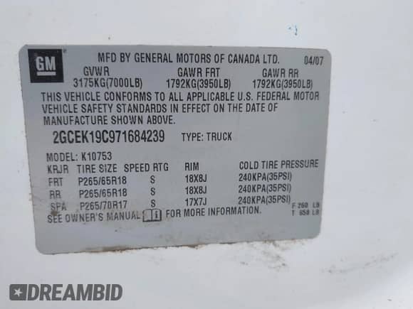 2007 Chevrolet Silverado 1500 1LT с VIN 2GCEK19C971684239, выставлен на аукционе IAAI как лот 42545757 с пробегом 266 060 миль миль и . История ставок и продаж доступна на DreamBid. Изображение 9.