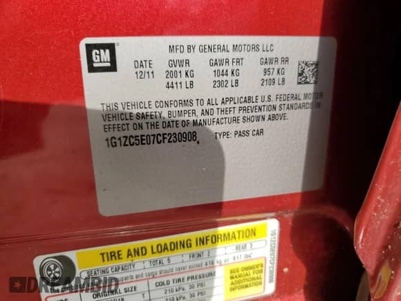 2012 Chevrolet Malibu 1LT с VIN 1G1ZC5E07CF230908, выставлен на аукционе Copart как лот 53524195 с пробегом 159 776 миль миль и Списание • Salvage title. История ставок и продаж доступна на DreamBid. Изображение 13.