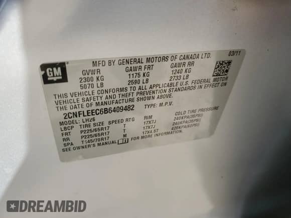 2011 Chevrolet Equinox 1LT with VIN 2CNFLEEC6B6409482, listed as a Copart auction lot 82291325 with 165,439 mi miles and Clean title. Bid and sale history available at DreamBid. Image 12.