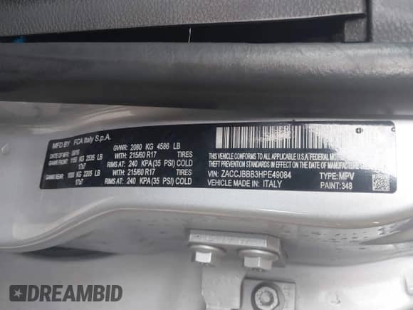 2017 Jeep Renegade Altitude with VIN ZACCJBBB3HPE49084, listed as a IAAI auction lot 42247035 with 167,421 mi miles and . Bid and sale history available at DreamBid. Image 9.