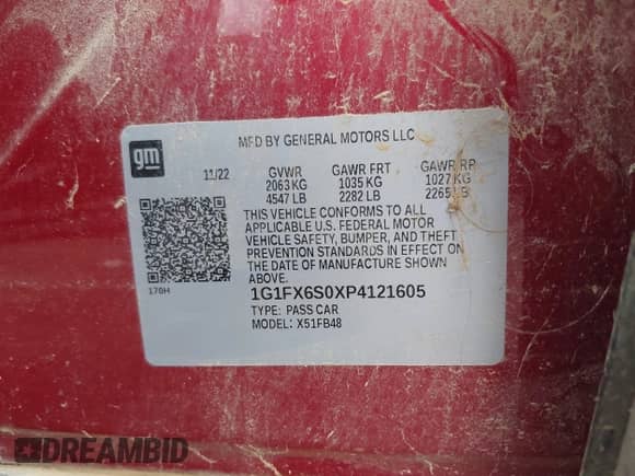 2023 Chevrolet Bolt EV 2LT z VIN 1G1FX6S0XP4121605, wystawiony jako IAAI lot #42737172 z przebiegiem Nie podano mil oraz . Historia ofert i sprzedaży dostępna na DreamBid. Obrazek 9.