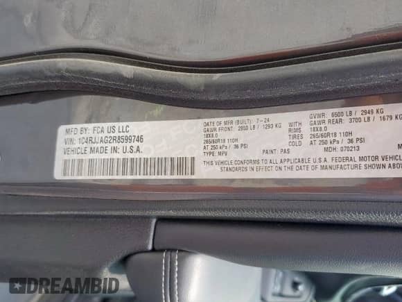 2024 Jeep Grand Cherokee Laredo with VIN 1C4RJJAG2R8599746, listed as a Copart auction lot 70028105 with Not provided miles and Salvage title. Bid and sale history available at DreamBid. Image 12.