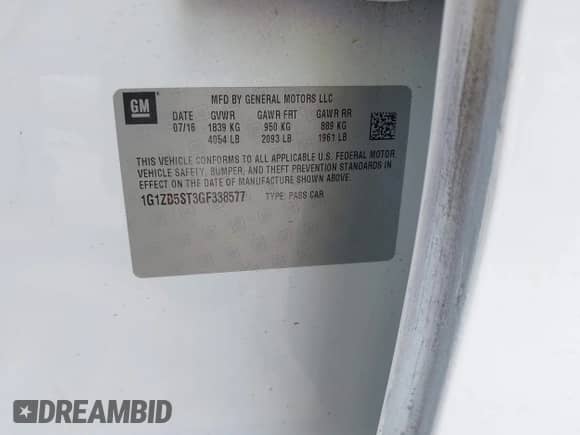 2016 Chevrolet Malibu LS с VIN 1G1ZB5ST3GF338577, выставлен на аукционе IAAI как лот 42909811 с пробегом 135 279 миль миль и . История ставок и продаж доступна на DreamBid. Изображение 9.