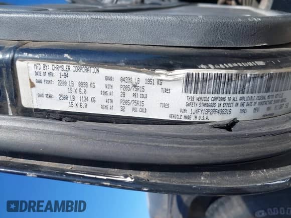 1994 Jeep Wrangler S with VIN 1J4FY19P2RP438316, listed as a IAAI auction lot 43497863 with 111,657 mi miles and . Bid and sale history available at DreamBid. Image 9.