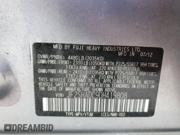 2013 Subaru Forester X Premium z VIN JF2SHADC9DH419808, wystawiony jako Copart lot #90798665 z przebiegiem 142 722 mil mil oraz Czysty tytuł • Clean title. Historia ofert i sprzedaży dostępna na DreamBid. Obrazek 13.