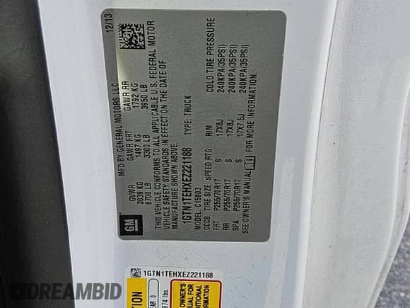2014 GMC Sierra 1500 z VIN 1GTN1TEHXEZ221188, wystawiony jako Copart lot #84903255 z przebiegiem 190 482 mil mil oraz Czysty tytuł • Clean title. Historia ofert i sprzedaży dostępna na DreamBid. Obrazek 6.