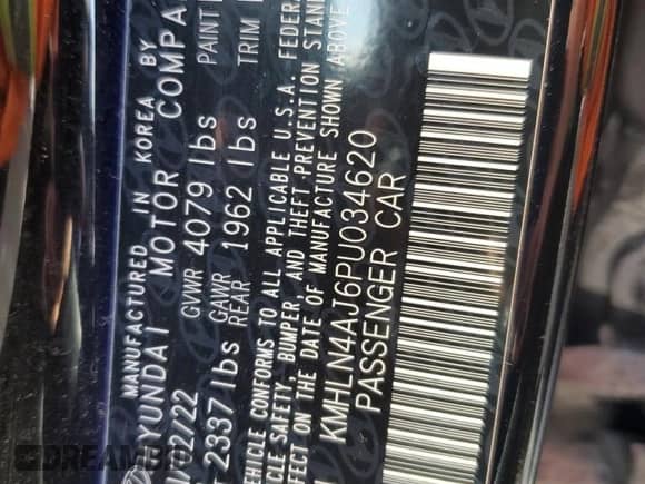 2023 Hyundai Elantra Limited с VIN KMHLN4AJ6PU034620, выставлен на аукционе Copart как лот 63364855 с пробегом Не указан миль и Списание • Salvage title. История ставок и продаж доступна на DreamBid. Изображение 12.