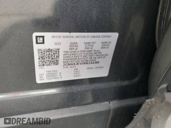 2021 Chevrolet Equinox LT z VIN 2GNAXJEV0M6144369, wystawiony jako Copart lot #62715465 z przebiegiem 100 342 mil mil oraz Nie do naprawy • Non repairable. Historia ofert i sprzedaży dostępna na DreamBid. Obrazek 13.