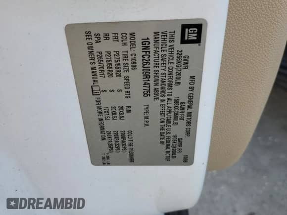 2009 Chevrolet Suburban 1LT z VIN 1GNFC26J09R147755, wystawiony jako Copart lot #72418304 z przebiegiem 239 660 mil mil oraz Szkoda całkowita • Salvage title. Historia ofert i sprzedaży dostępna na DreamBid. Obrazek 15.