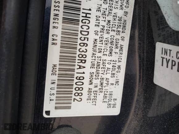 1994 Honda Accord LX z VIN 1HGCD5638RA190882, wystawiony jako Copart lot #78066224 z przebiegiem 211 919 mil mil oraz Szkoda całkowita • Salvage title. Historia ofert i sprzedaży dostępna na DreamBid. Obrazek 15.