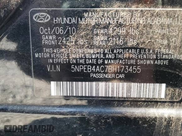 2011 Hyundai Sonata GLS z VIN 5NPEB4AC7BH173455, wystawiony jako Copart lot #81261435 z przebiegiem 143 045 mil mil oraz Czysty tytuł • Clean title. Historia ofert i sprzedaży dostępna na DreamBid. Obrazek 12.