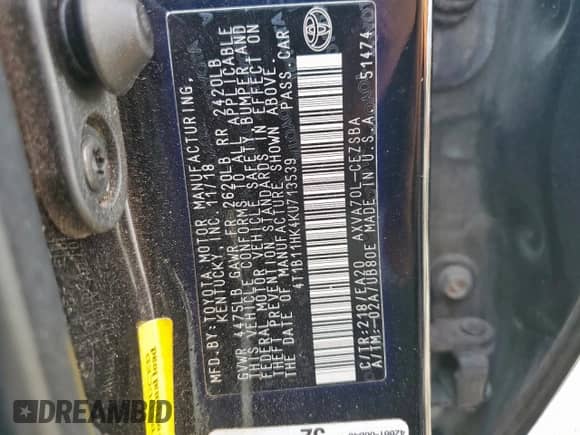 2019 Toyota Camry SE z VIN 4T1B11HK4KU713539, wystawiony jako Copart lot #82733965 z przebiegiem 52 275 mil mil oraz Szkoda całkowita • Salvage title. Historia ofert i sprzedaży dostępna na DreamBid. Obrazek 13.