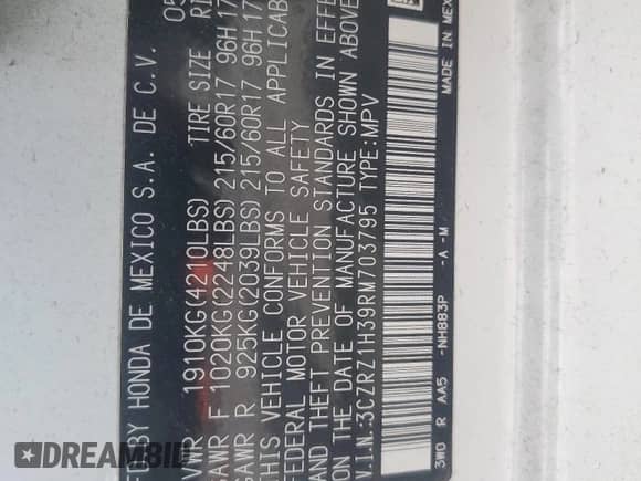 2024 Honda HR-V LX with VIN 3CZRZ1H39RM703795, listed as a Copart auction lot 66872605 with 14,891 mi miles and Clean title. Bid and sale history available at DreamBid. Image 13.