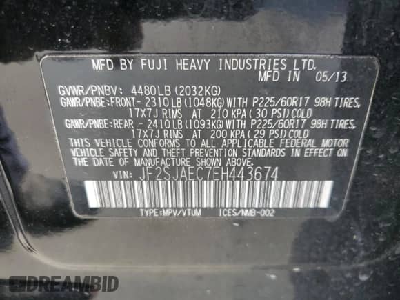 2014 Subaru Forester Premium with VIN JF2SJAEC7EH443674, listed as a Copart auction lot 89920495 with 150,530 mi miles and Salvage title. Bid and sale history available at DreamBid. Image 13.