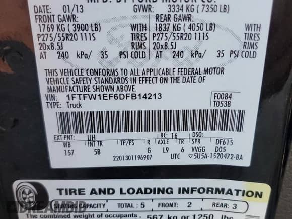 2013 Ford F-150 Lariat z VIN 1FTFW1EF6DFB14213, wystawiony jako Copart lot #80684505 z przebiegiem 228 269 mil mil oraz Szkoda całkowita • Salvage title. Historia ofert i sprzedaży dostępna na DreamBid. Obrazek 12.