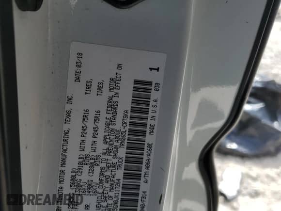 2018 Toyota Tacoma SR with VIN 5TFRX5GN0JX117264, listed as a Copart auction lot 81920455 with 61,942 mi miles and Salvage title. Bid and sale history available at DreamBid. Image 13.