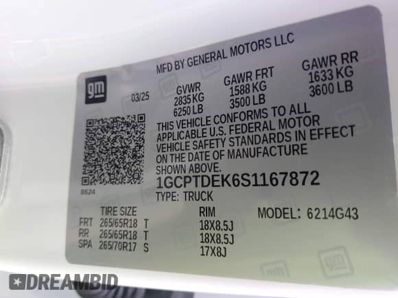 2025 Chevrolet Colorado 4WD Z71 с VIN 1GCPTDEK6S1167872, выставлен на аукционе IAAI как лот 42744422 с пробегом Не указан миль и . История ставок и продаж доступна на DreamBid. Изображение 9.