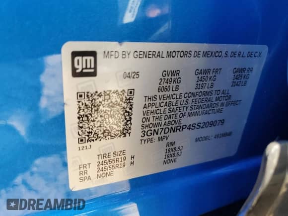 2025 Chevrolet Equinox EV LT2 с VIN 3GN7DNRP4SS209079, выставлен на аукционе Copart как лот 69593415 с пробегом Не указан миль и Списание • Salvage title. История ставок и продаж доступна на DreamBid. Изображение 12.