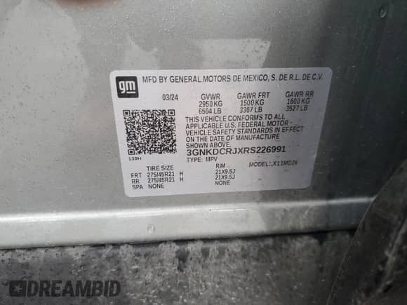 2024 Chevrolet Blazer EV eAWD RS с VIN 3GNKDCRJXRS226991, выставлен на аукционе Copart как лот 61569025 с пробегом 10 234 миль миль и Списание • Salvage title. История ставок и продаж доступна на DreamBid. Изображение 13.