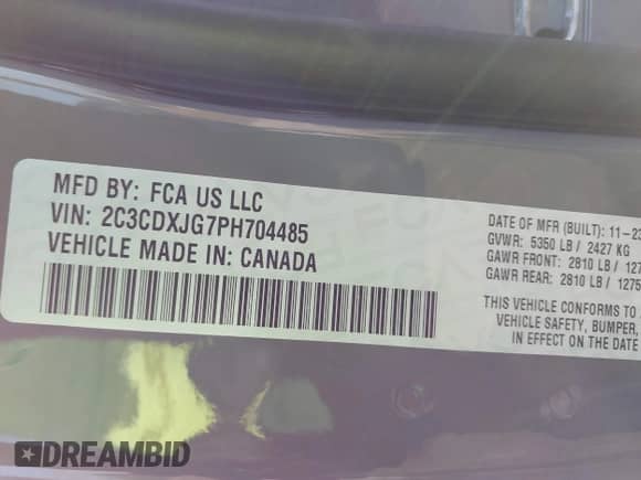 2023 Dodge Charger SXT with VIN 2C3CDXJG7PH704485, listed as a IAAI auction lot 43229216 with 18,544 mi miles and . Bid and sale history available at DreamBid. Image 9.
