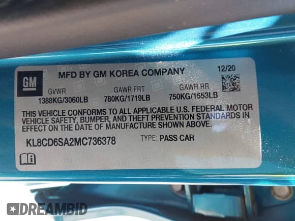 2021 Chevrolet Spark 1LT с VIN KL8CD6SA2MC736378, выставлен на аукционе IAAI как лот 43184345 с пробегом 49 135 миль миль и . История ставок и продаж доступна на DreamBid. Изображение 9.