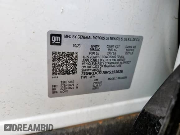 2024 Chevrolet Blazer EV eAWD RS с VIN 3GNKDCRJ8RS153636, выставлен на аукционе Copart как лот 62298305 с пробегом 3 162 миль миль и Списание • Salvage title. История ставок и продаж доступна на DreamBid. Изображение 12.
