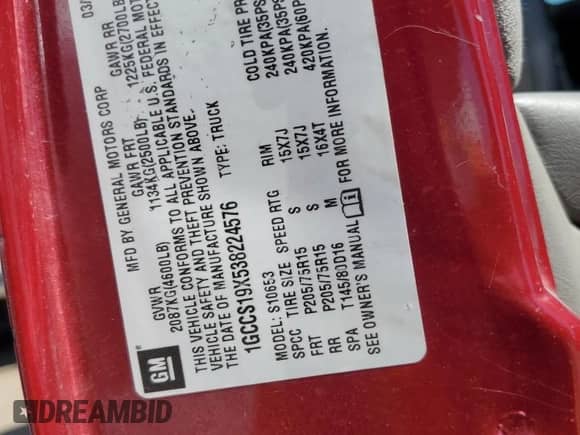 2003 Chevrolet S-10 Fleet с VIN 1GCCS19X538224576, выставлен на аукционе Copart как лот 71499594 с пробегом 80 420 миль миль и Списание • Salvage title. История ставок и продаж доступна на DreamBid. Изображение 12.