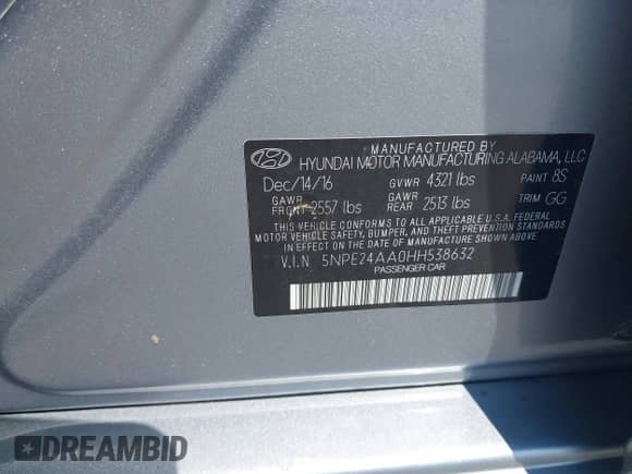 2017 Hyundai Sonata Eco with VIN 5NPE24AA0HH538632, listed as a IAAI auction lot 42971241 with 88,912 mi miles and . Bid and sale history available at DreamBid. Image 9.