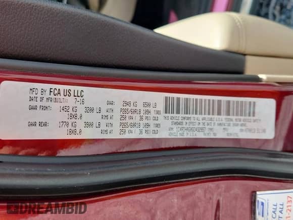 2016 Dodge Durango SXT z VIN 1C4RDHAG0GC432957, wystawiony jako Copart lot #69983925 z przebiegiem 116 566 mil mil oraz Szkoda całkowita • Salvage title. Historia ofert i sprzedaży dostępna na DreamBid. Obrazek 13.