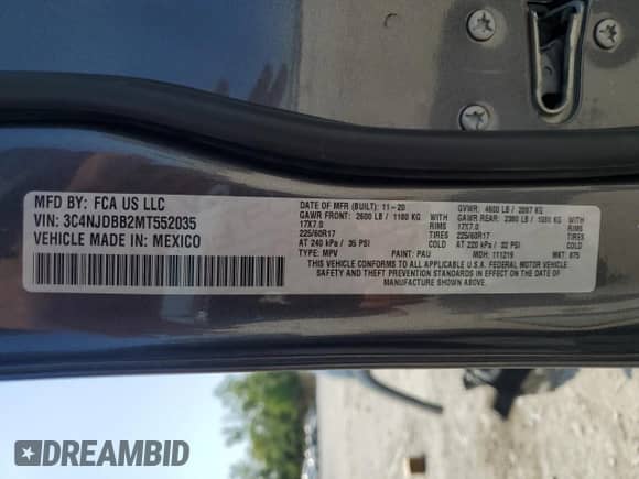 2021 Jeep Compass Latitude with VIN 3C4NJDBB2MT552035, listed as a Copart auction lot 69130975 with 105,058 mi miles and Salvage title. Bid and sale history available at DreamBid. Image 13.