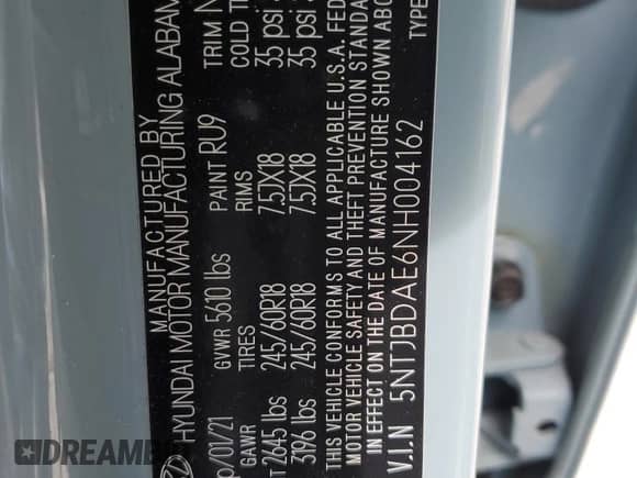 2022 Hyundai Santa Cruz SEL с VIN 5NTJBDAE6NH004162, выставлен на аукционе Copart как лот 57580674 с пробегом 46 659 миль миль и Списание • Salvage title. История ставок и продаж доступна на DreamBid. Изображение 14.