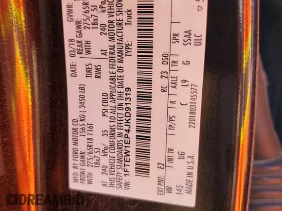 2018 Ford F-150 XLT z VIN 1FTEW1EP4JKD91319, wystawiony jako Copart lot #81056815 z przebiegiem 184 452 mil mil oraz Szkoda całkowita • Salvage title. Historia ofert i sprzedaży dostępna na DreamBid. Obrazek 12.