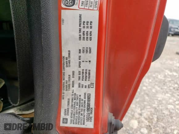 2008 Chevrolet Colorado Work Truck z VIN 1GCCS199388169053, wystawiony jako Copart lot #57407235 z przebiegiem 103 472 mil mil oraz Szkoda całkowita • Salvage title. Historia ofert i sprzedaży dostępna na DreamBid. Obrazek 12.