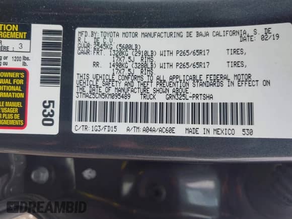 2019 Toyota Tacoma SR5 с VIN 3TMAZ5CN5KM095489, выставлен на аукционе IAAI как лот 42634067 с пробегом 37 078 миль миль и . История ставок и продаж доступна на DreamBid. Изображение 9.