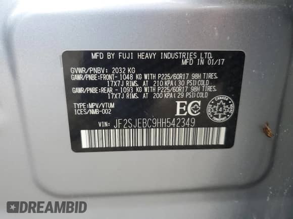 2017 Subaru Forester z VIN JF2SJEBC9HH542349, wystawiony jako Copart lot #69936075 z przebiegiem 150 006 mil mil oraz Szkoda całkowita • Salvage title. Historia ofert i sprzedaży dostępna na DreamBid. Obrazek 14.