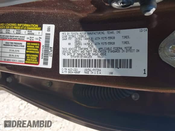 2015 Toyota Tundra Platinum с VIN 5TFAY5F15FX441259, выставлен на аукционе IAAI как лот 43162043 с пробегом 145 976 миль миль и . История ставок и продаж доступна на DreamBid. Изображение 9.