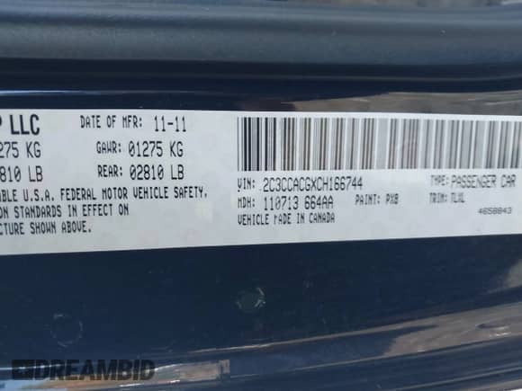 2012 Chrysler 300 Limited с VIN 2C3CCACGXCH166744, выставлен на аукционе IAAI как лот 43493526 с пробегом 202 355 миль миль и . История ставок и продаж доступна на DreamBid. Изображение 9.