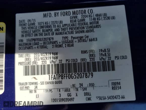 2016 Ford Mustang GT Premium with VIN 1FATP8FF0G5207879, listed as a Copart auction lot 83833405 with 123,235 mi miles and Salvage title. Bid and sale history available at DreamBid. Image 12.